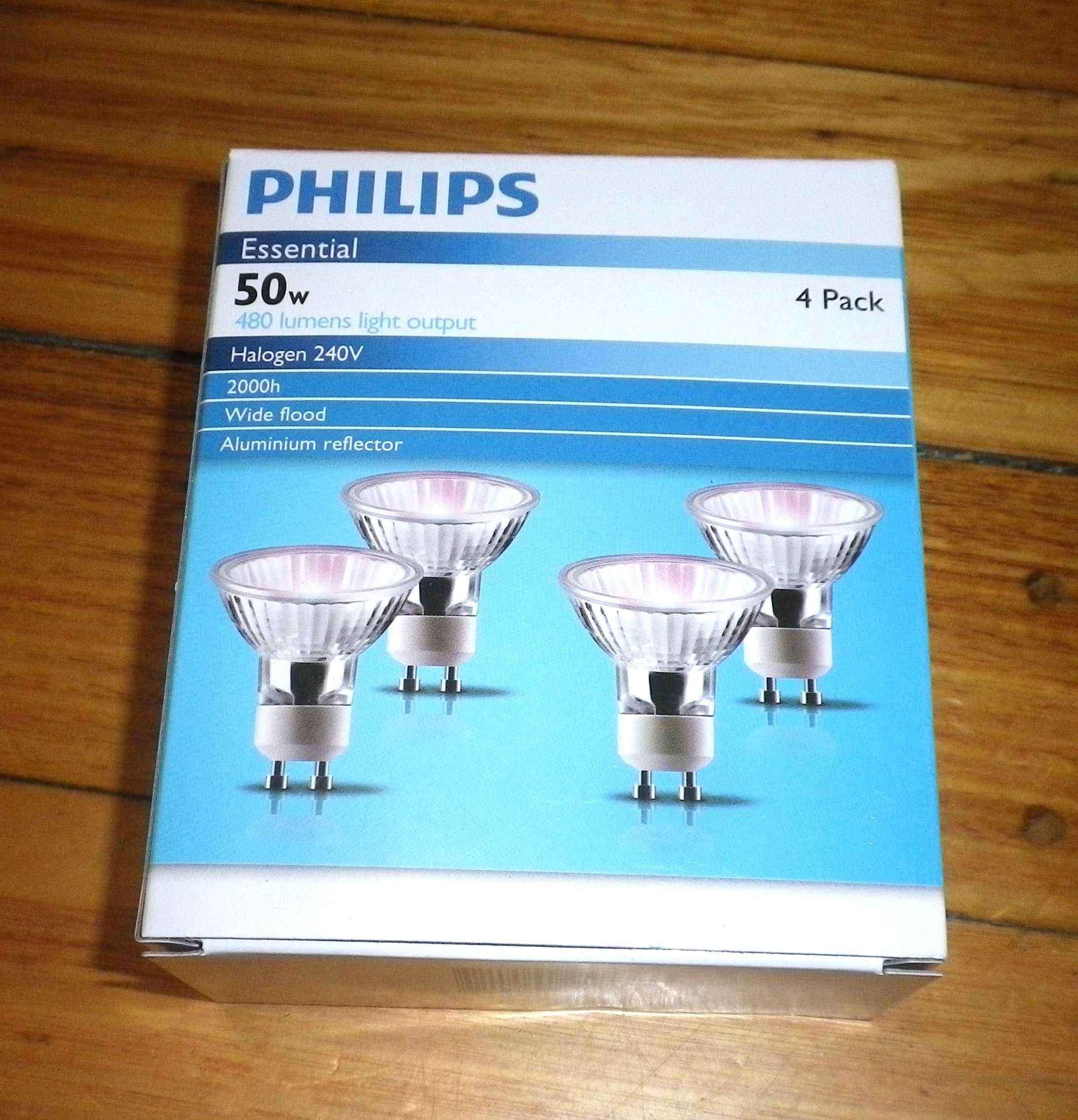 Philips 50-Watt 240-Volt GU10 PAR16 Dichroic Halogen Light Bulb Pack of 4 - Part Number 993786