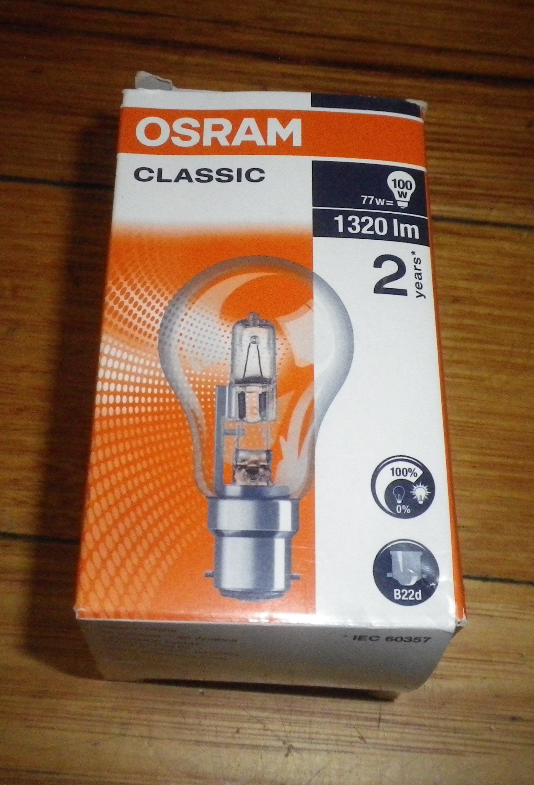 Osram 77-Watt 240-Volt B22d BC Fancy Round Halogen Light Globe - Part # 936073