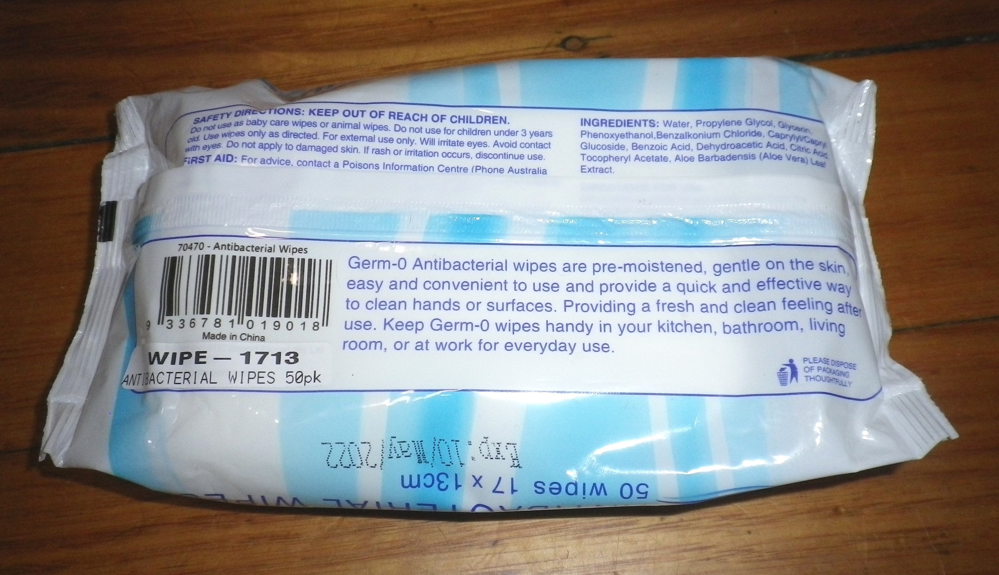 GermO Antibacterial Hand and Surface Cleaning Wipes - Pack of 50 Pieces (#WIPE - 1713)