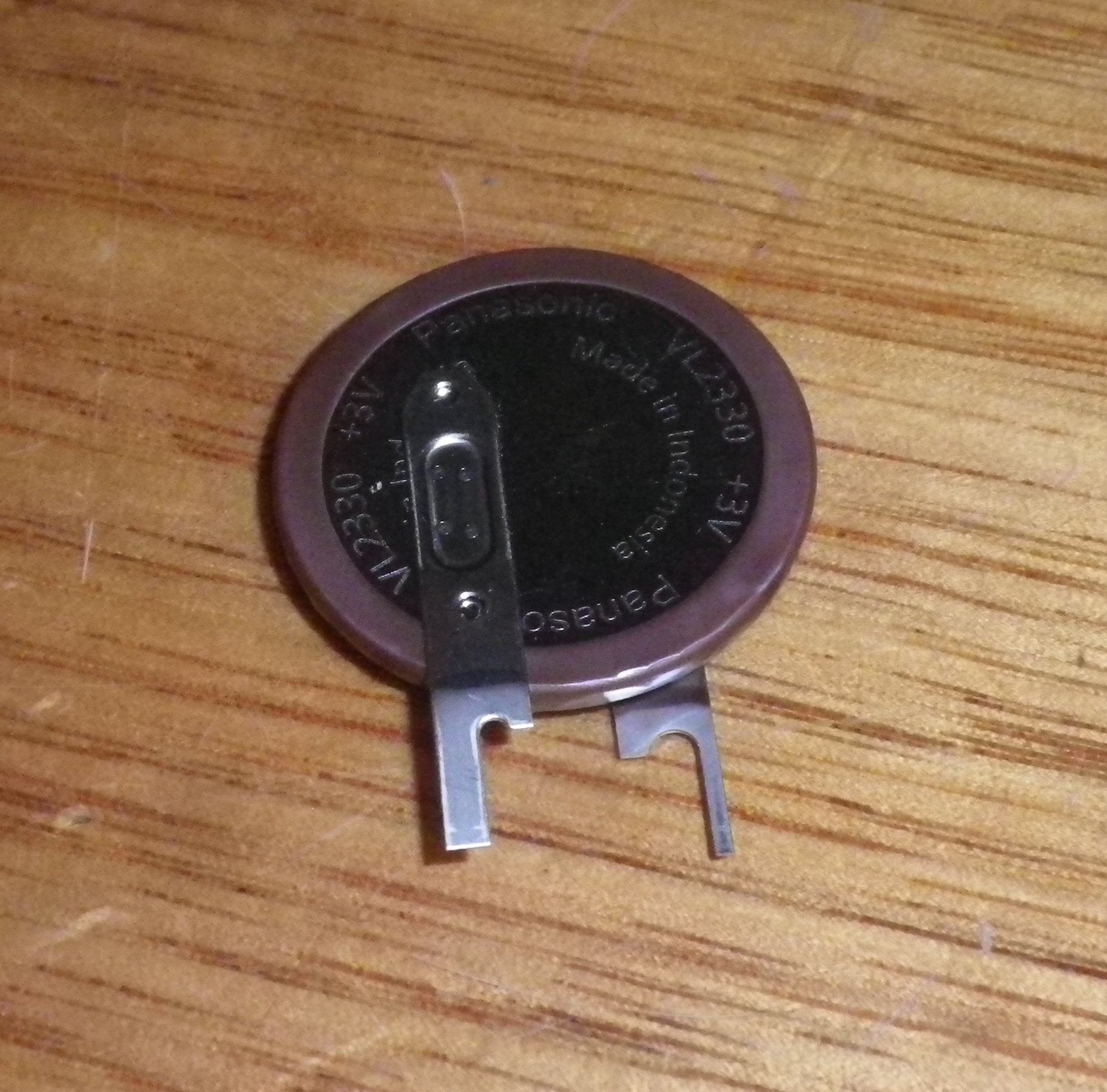 3V Rechargeable Vertical Mount Lithium Battery VL2330 - VCN with Solder Tags