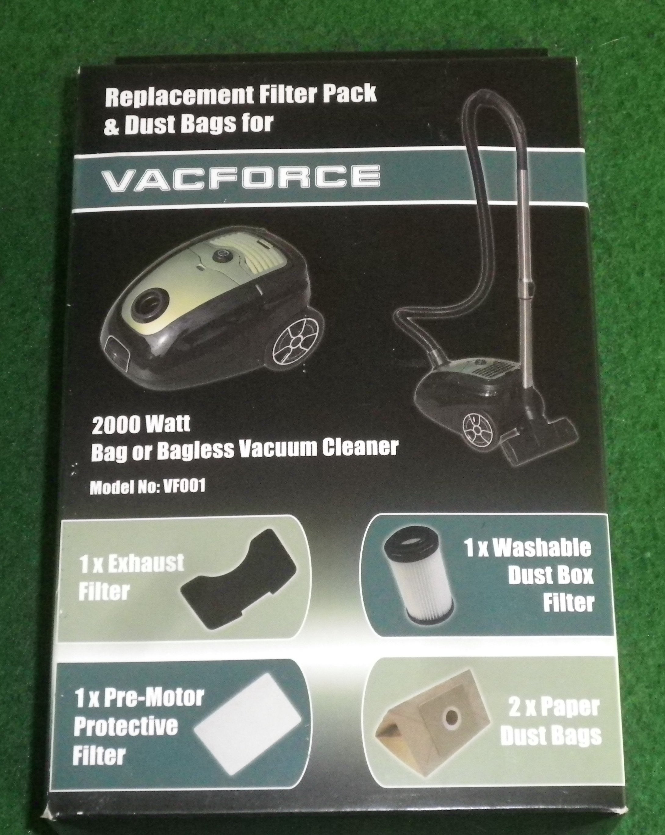 VacForce VF001 Vacuum Cleaner Bag, Hepa & Motor Filter Set - Premium Part Package # VF001-PACK
