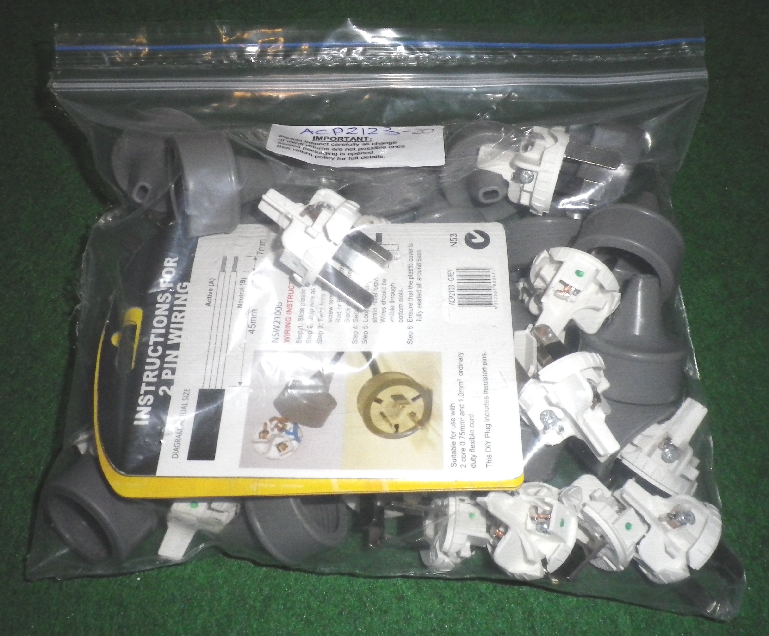 20 Pack of Grey 10Amp 240V 2-Pin Mains Plug Tops - Part # ACP2123-20