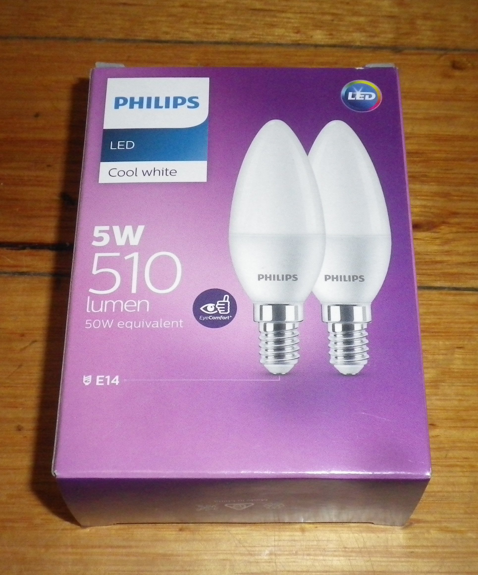 Philips 5W Cool White LED SES Candle Bulbs (Pack of 2) - Part # 724450