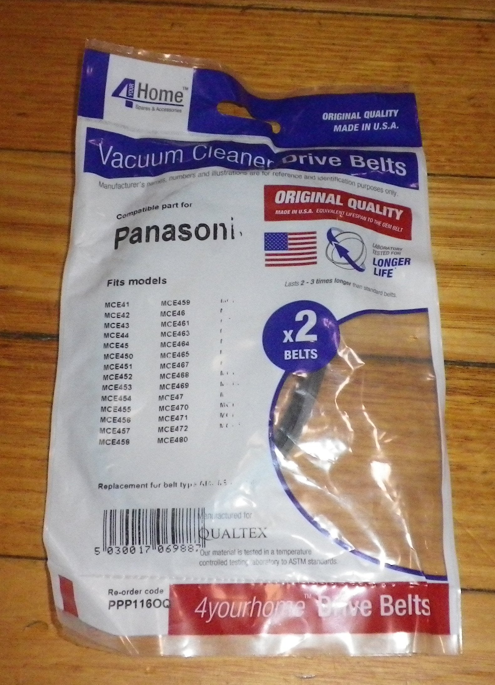Panasonic Upright Vacuum Cleaner Agitator Drive Belts - Pack of 2 (Part # PPP116)