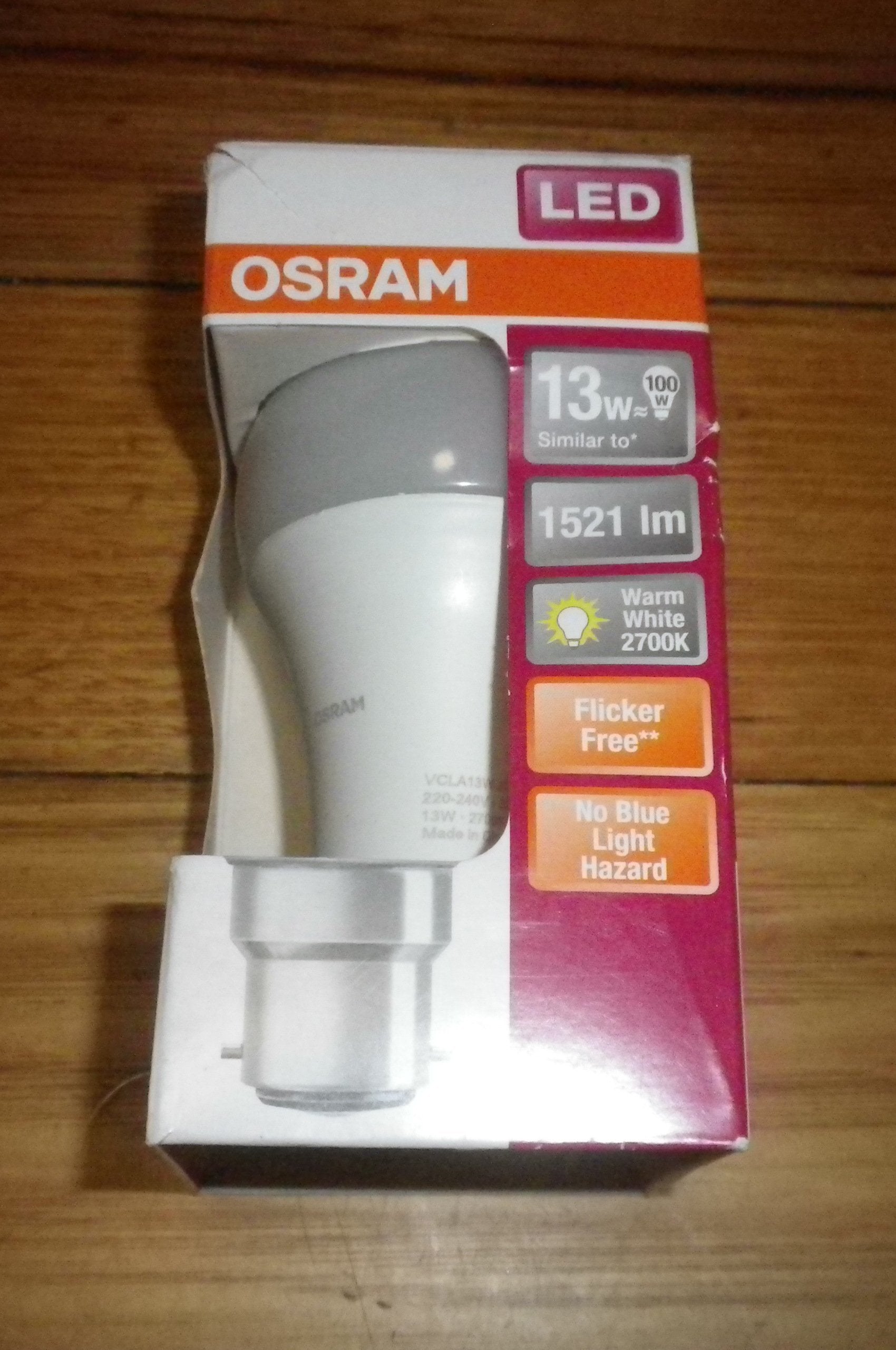 Osram 13Watt Warm White Classic Frosted Globe B22d BC - Part # 412538