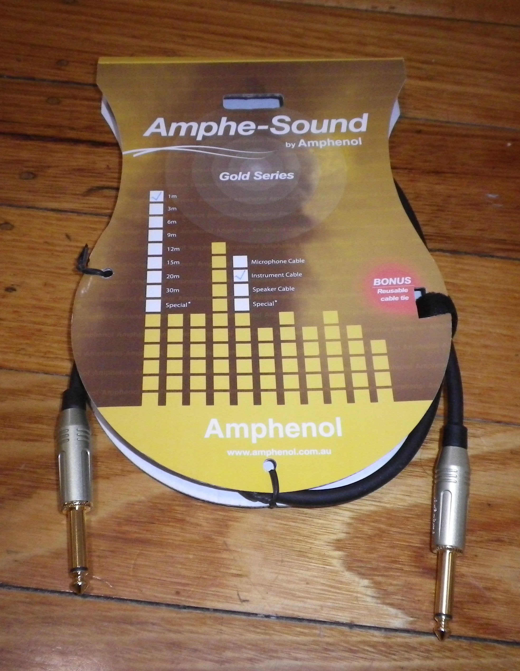 Amphenol Gold Professional 1 - metre Audio Instrument Cable with 2 X 6.3mm Mono Phone Plugs, Part # GD3030B001