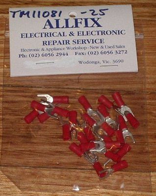 25-Piece Pack of Red 4.3mm Insulated Fork Crimp Terminals - Part # TM11081-25