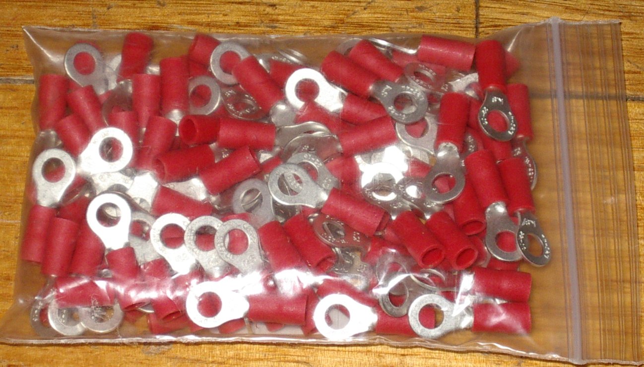 Insulated Red 4.3mm Ring Crimp Terminals - A Packet of 100 Pieces, Part # TM10081-100