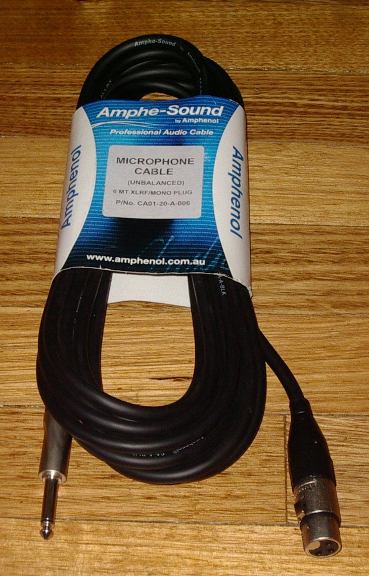 Amphenol Professional 6 - metre Audio Cable with 6.3mm Mono Phone Plug and XLR Connector - Part # LA8016