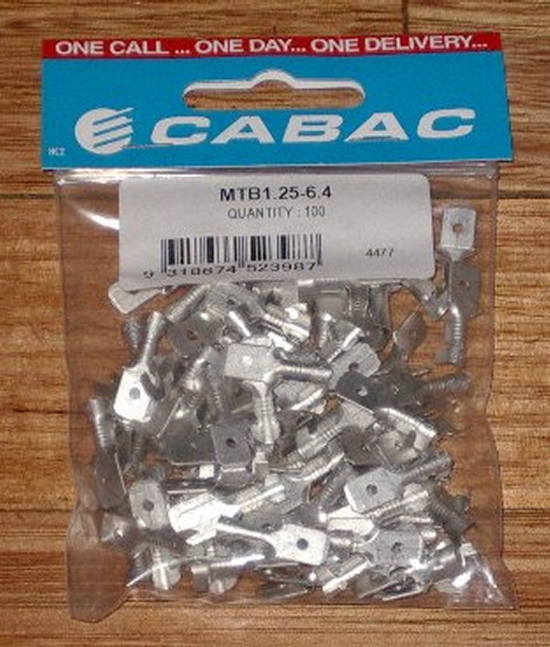 100-Piece Pack of Non-Insulated 6.4mm Male Spade Crimp Terminals for Electrical Connections - Part # MTB1.25-6.4-100