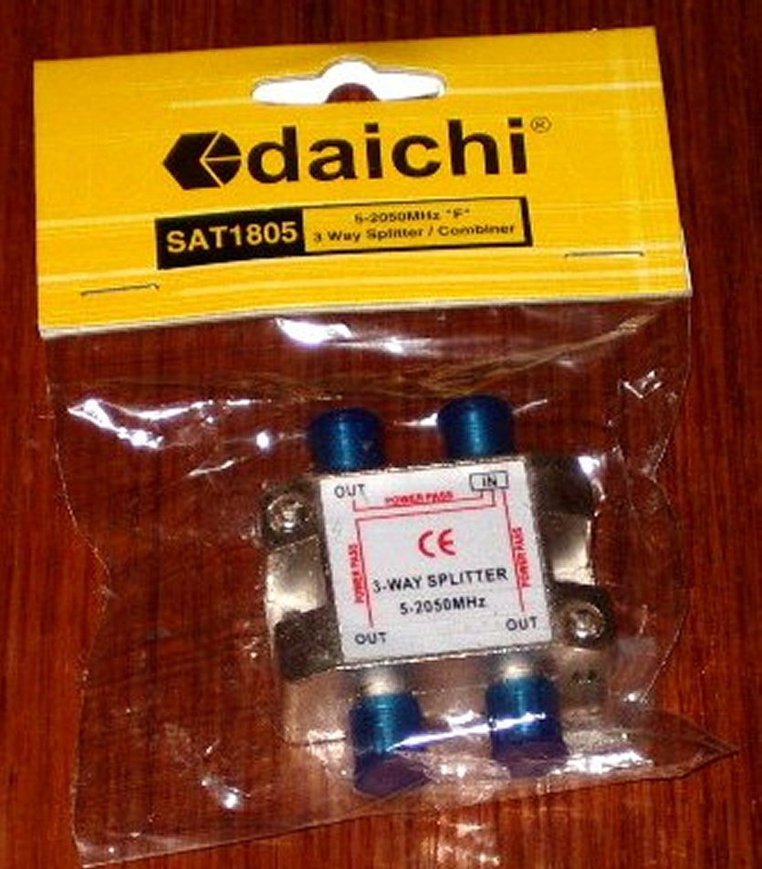 Dai-ichi High-Bandwidth 3-Way F-Connector Coaxial Satellite TV Splitter SAT1805