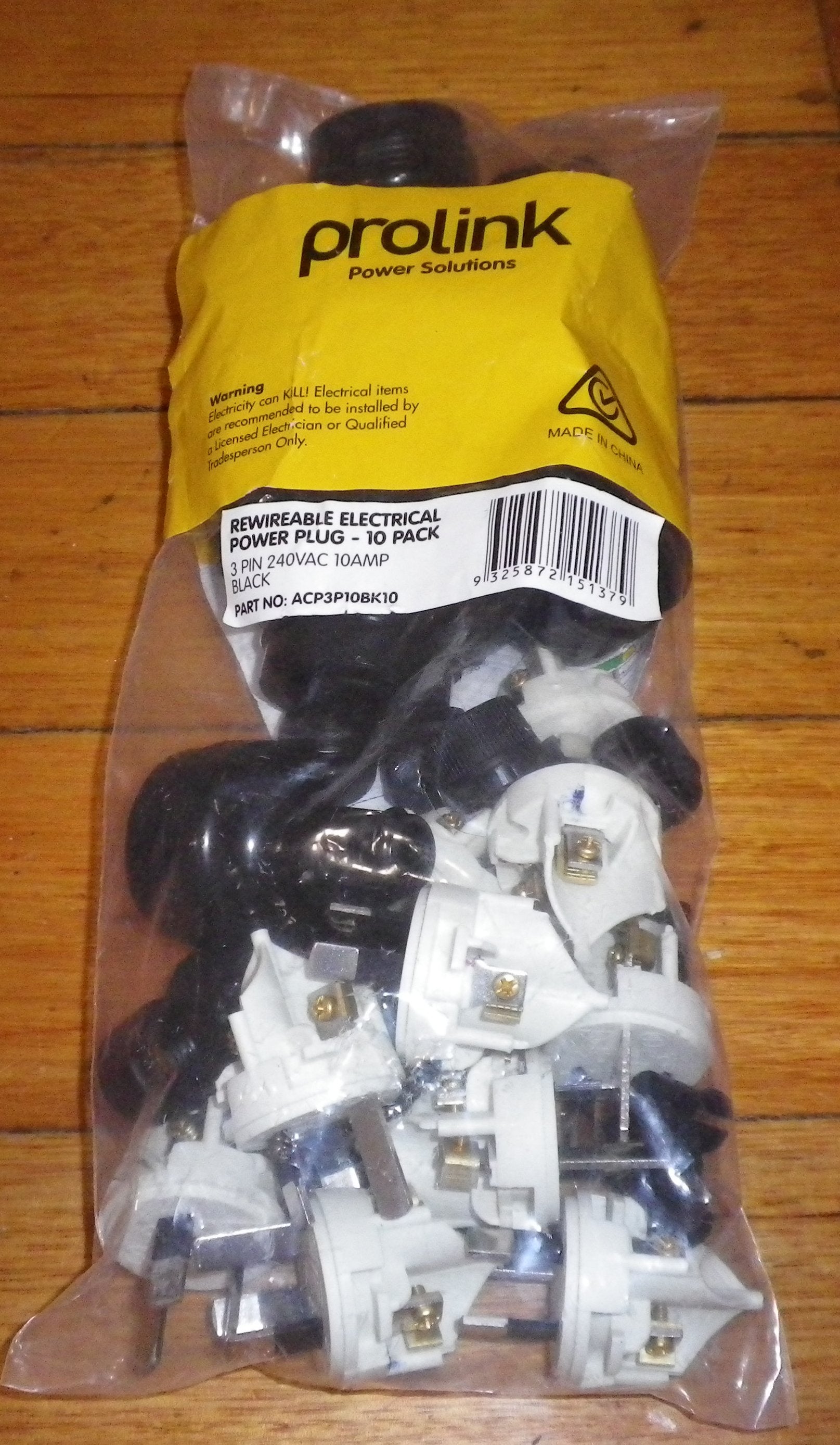 Prolink 10-Pack Black 10Amp 240V 3-Pin Mains Plug Tops - Part # ACP3P10BK10