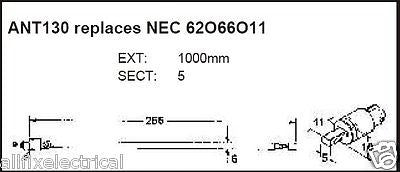 5 - Section Telescopic Antenna, 1000mm Long, Model ANT130 for AM/FM Radios, Cassette Players and More