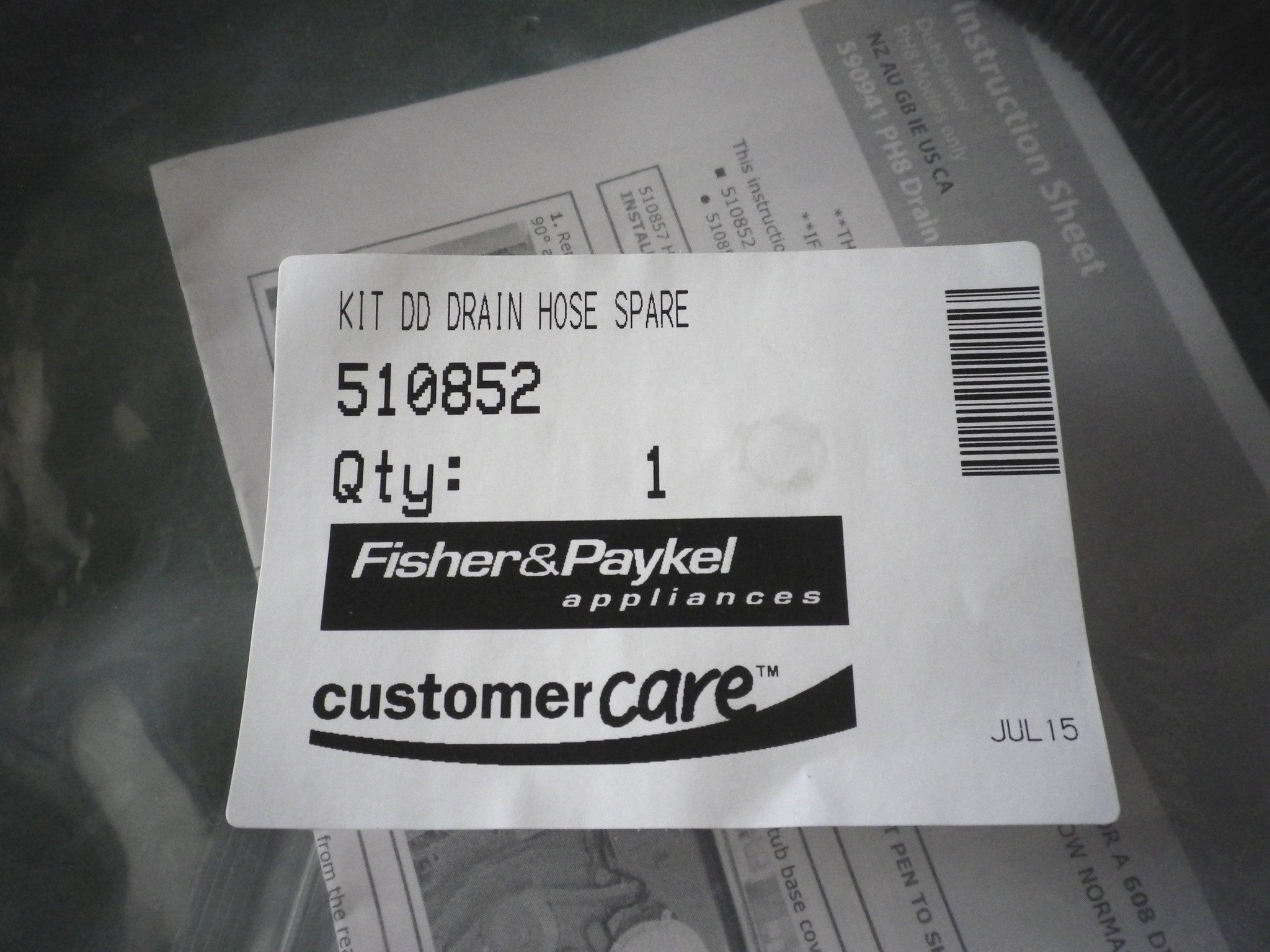 Fisher & Paykel DD605 Dishdrawer Dishwasher Outlet Hose - Genuine Part FP510852