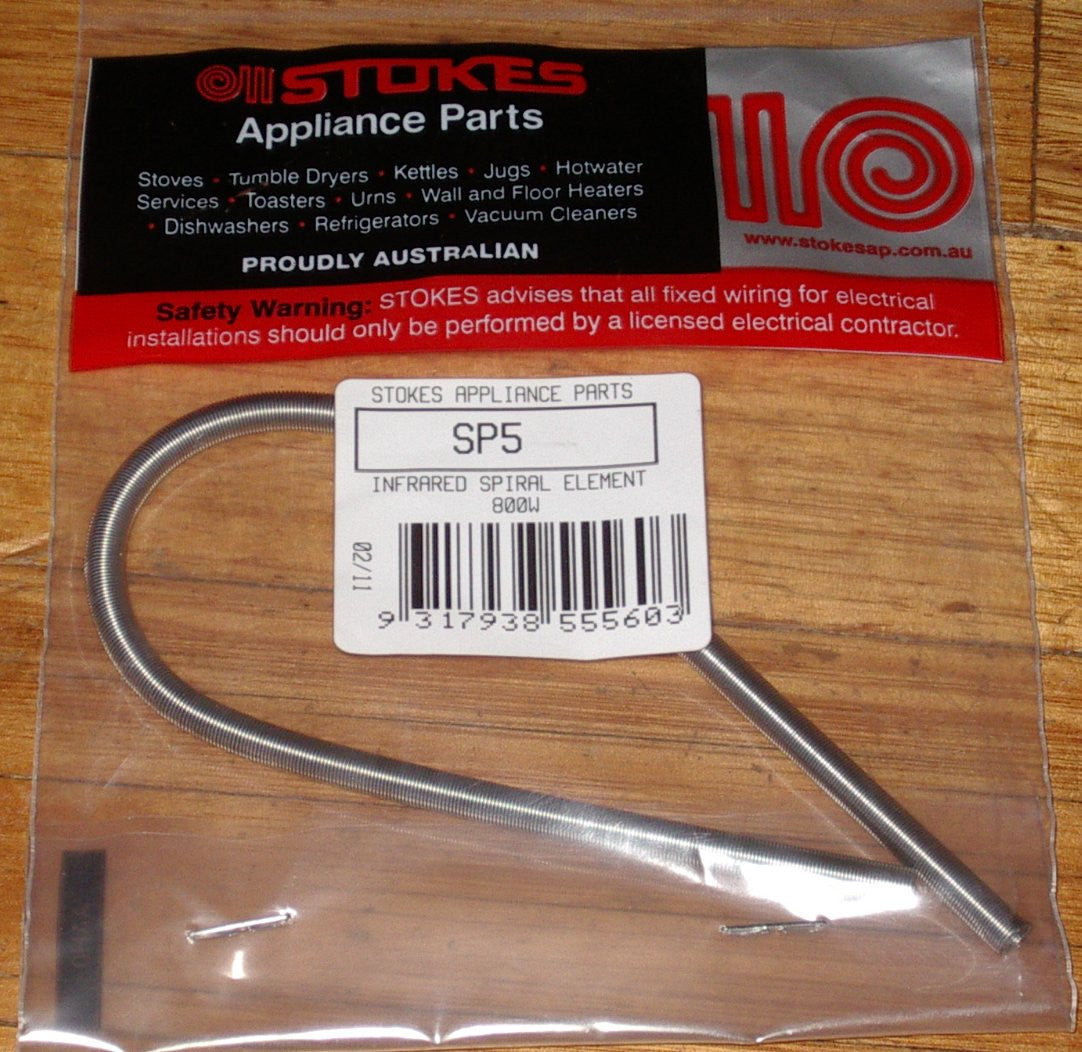 800 Watt, 240 Volt Silica Tube Spiral Heater Element - Part No. SP5