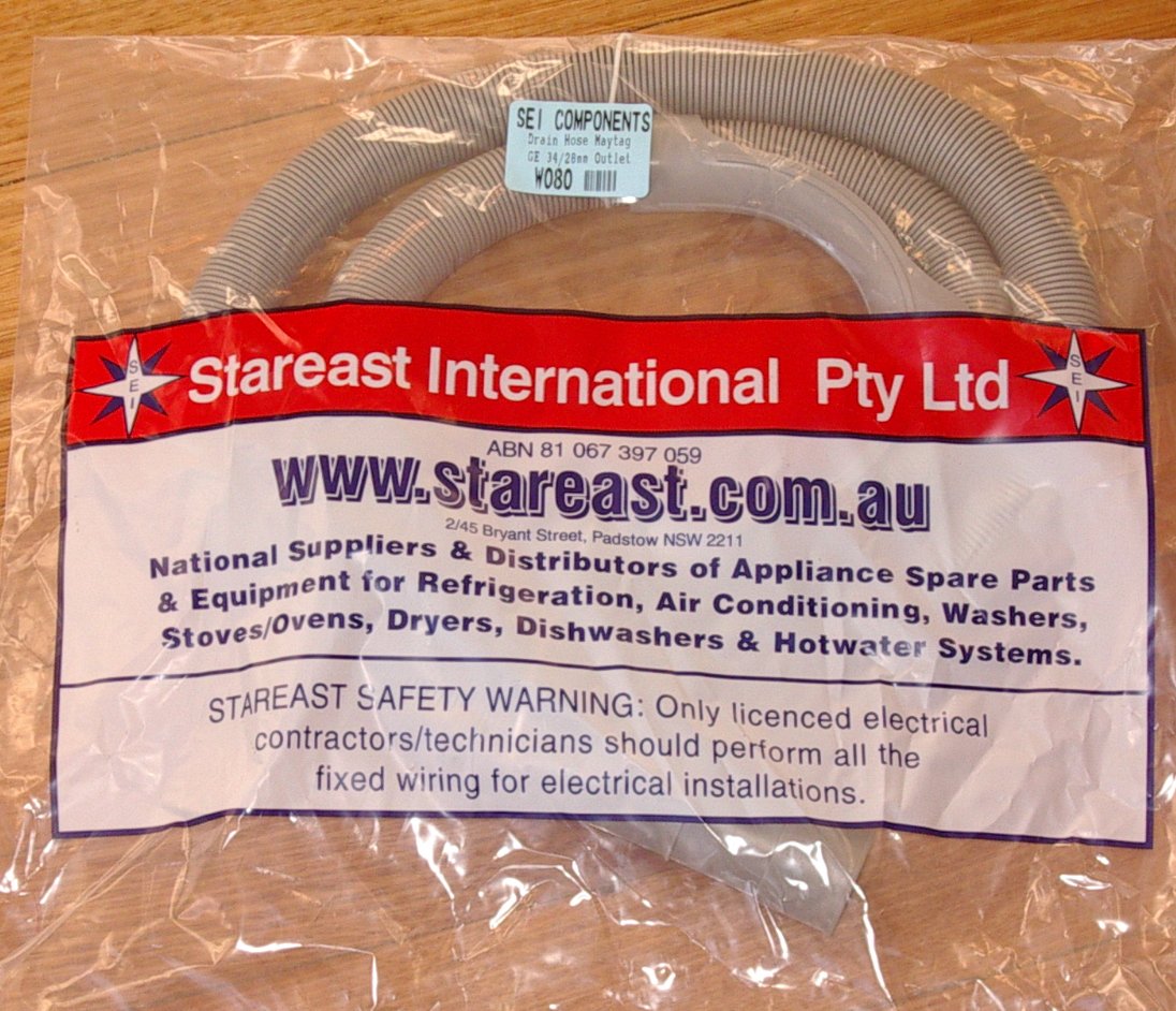 Universal Washing Machine Outlet Hose for Maytag, GE, and Hoover - 28mm/34mm - Part # W080, 1.5 - metre 30mm Plastic Drain Hose