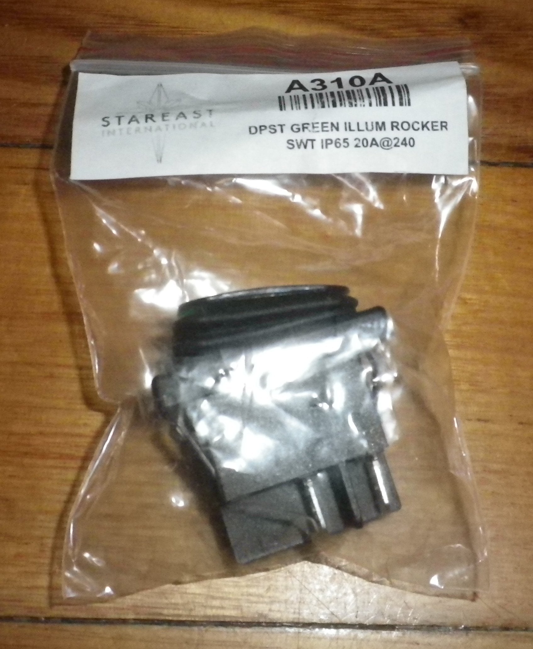 Universal Double Pole Single Throw (DPST) Green Lit Mains Rocker Switch with Rubber Boot - Part Number A310A, Electrical Switch Appliance
