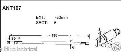 6 - Section 750mm Long Telescopic Antenna for AM/FM Radios, Cassette Players and More - Part # ANT107