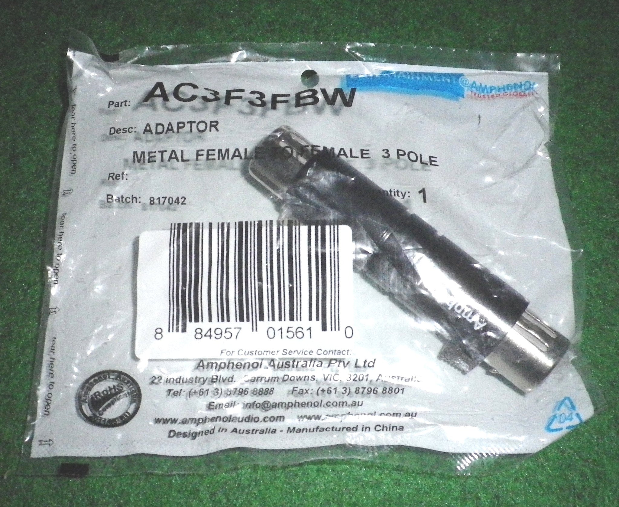 High - Quality Amphenol 3 - Pin Female - to - Female XLR Audio Adaptor (Part # AC3F3FBW)
