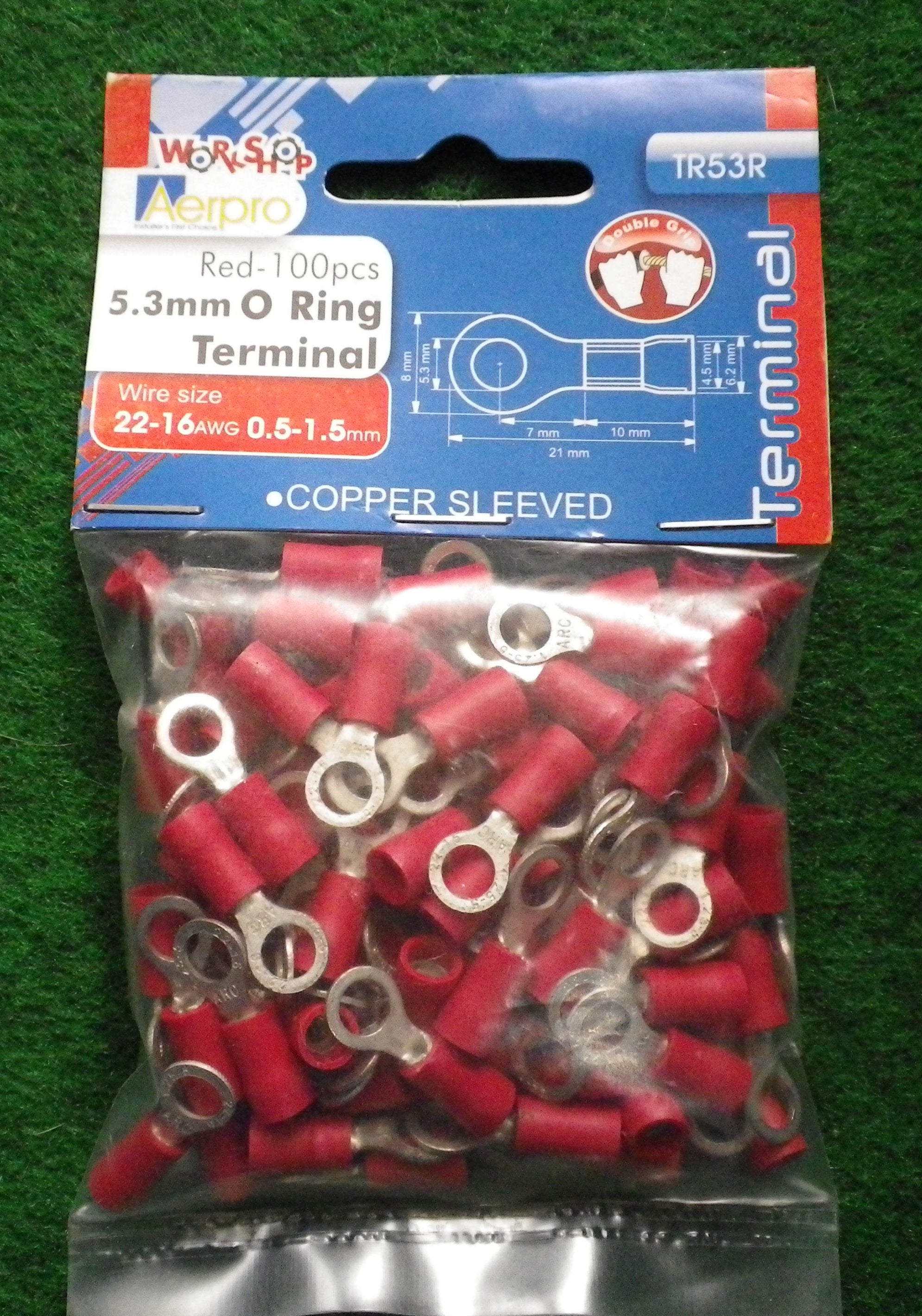 100-Piece Pack of Red 5.3mm Insulated Ring Crimp Terminals - Part # TM10101-100