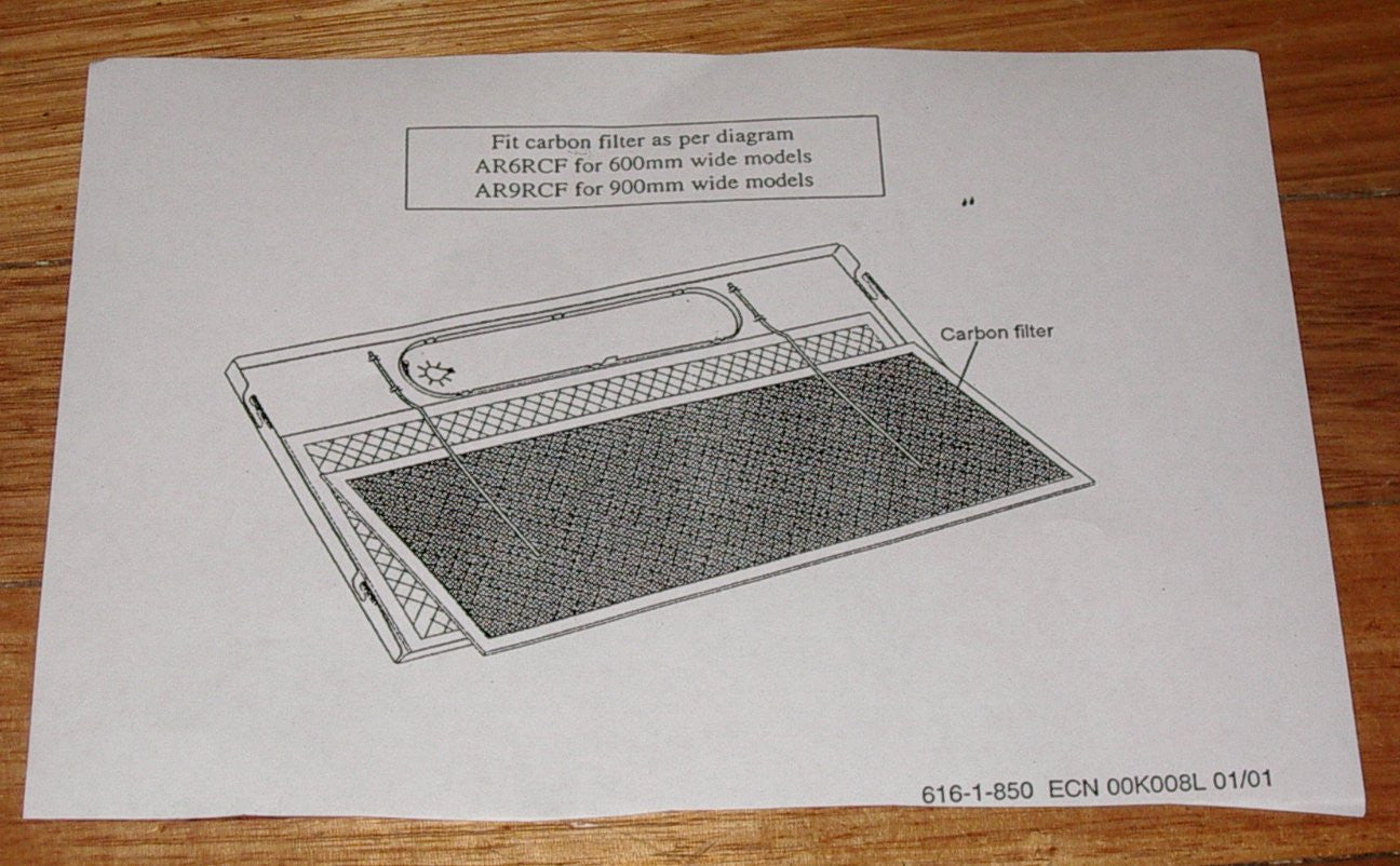 Westinghouse Retractable Rangehood Carbon Filter for RRC600 Series - 200mm by 515mm Size # AR6RCF