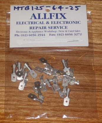 Uninsulated 6.4mm Male Spade Crimp Terminals - 25 Pieces Pack - Part # MTB1.25-6.4-25