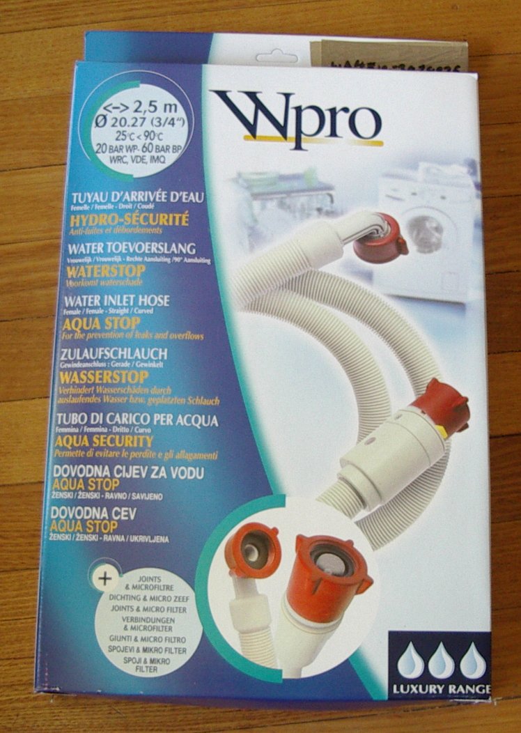 Whirlpool 2.5 - metre Universal Flood - Resistant Dual - Ended Safety Inlet Hose for Washing Machines and Dishwashers, Part # 481953028926