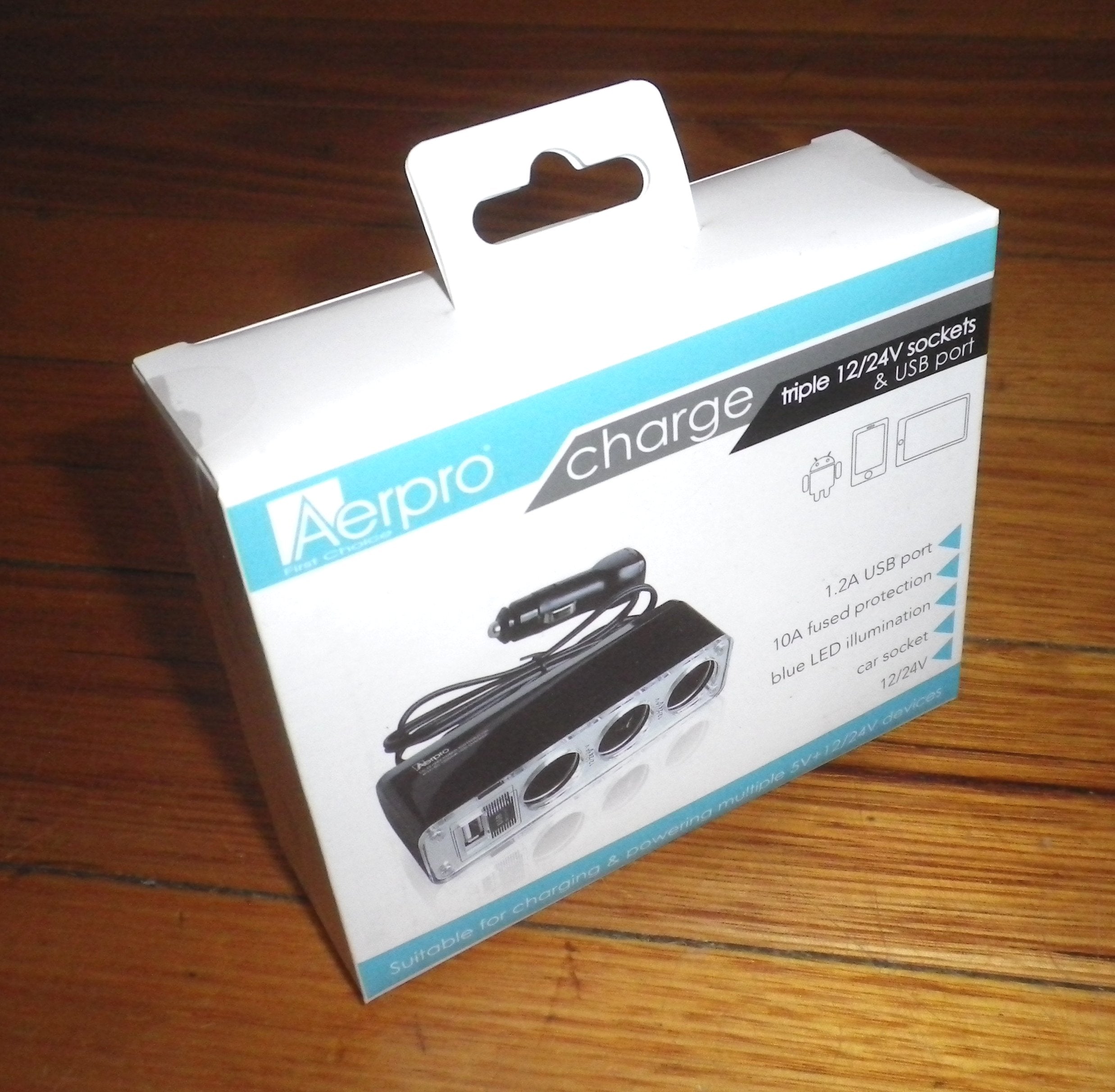 AerPro Triple Car Power Socket Adaptor with USB Charging Port - Model APL3USB
