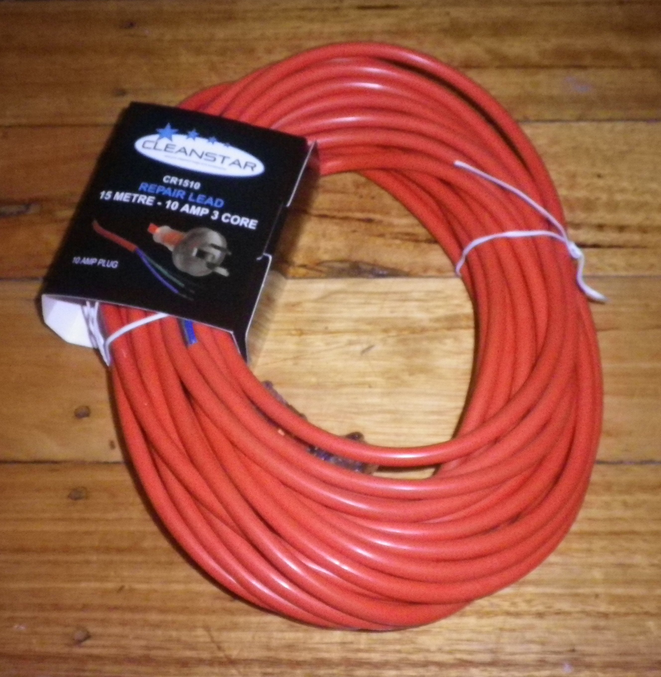 15m Round Orange 3-Wire Vacuum Cleaner Mains Power Cord with Plug - Part # CR1510