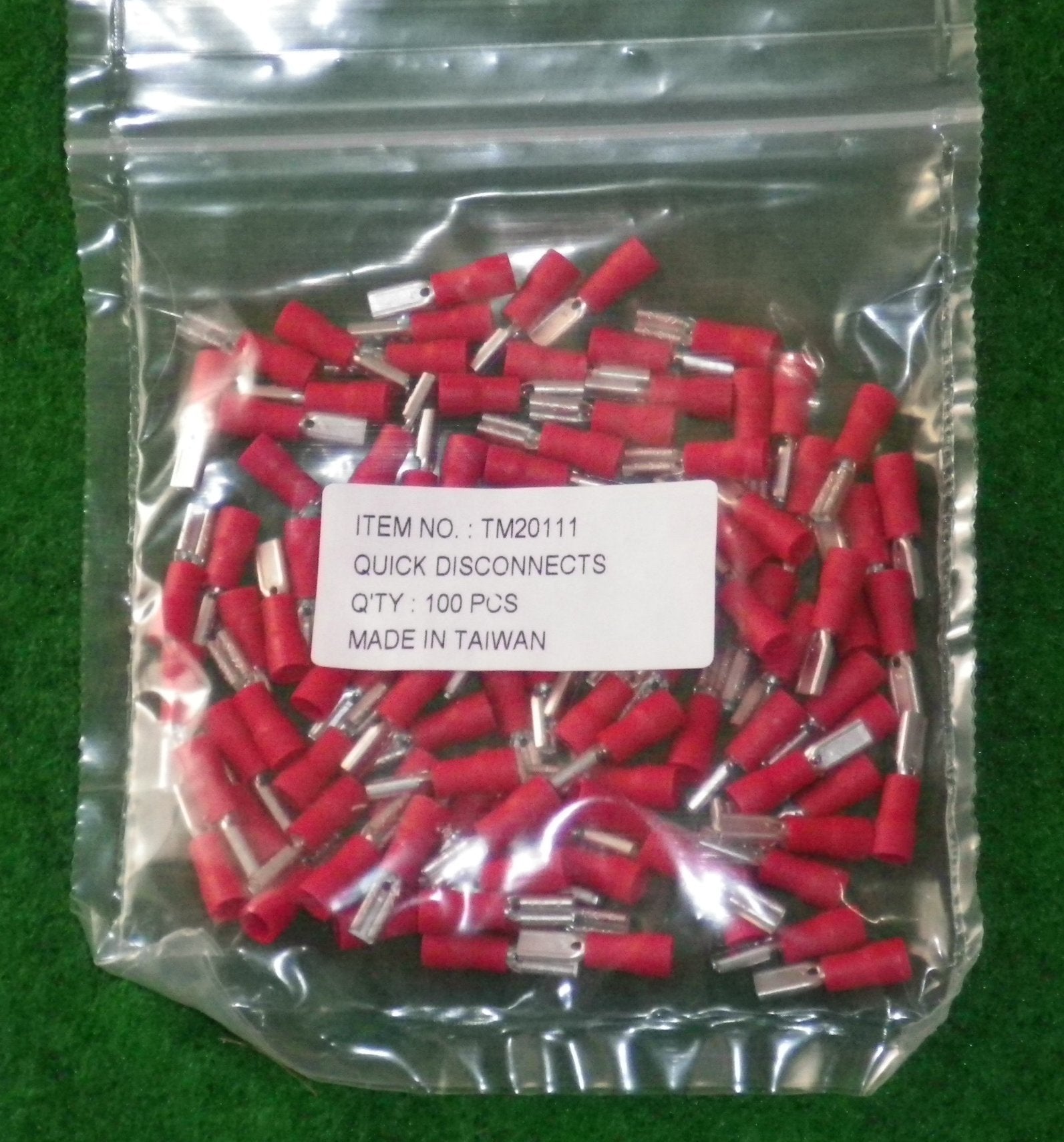100-Piece Pack of Red 2.8mm Insulated Female Spade Terminals for 22-18AWG Wire - #TM20111-100