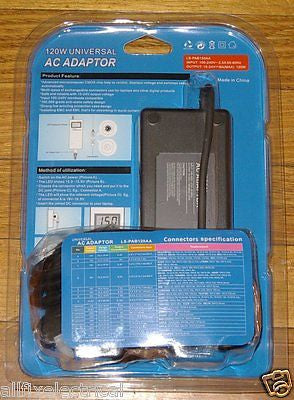 Universal 15 - 24 Volt, 8 Ampere Switch - mode Laptop and Digital Devices AC Power Adaptor - Part # LS - PAB120AA