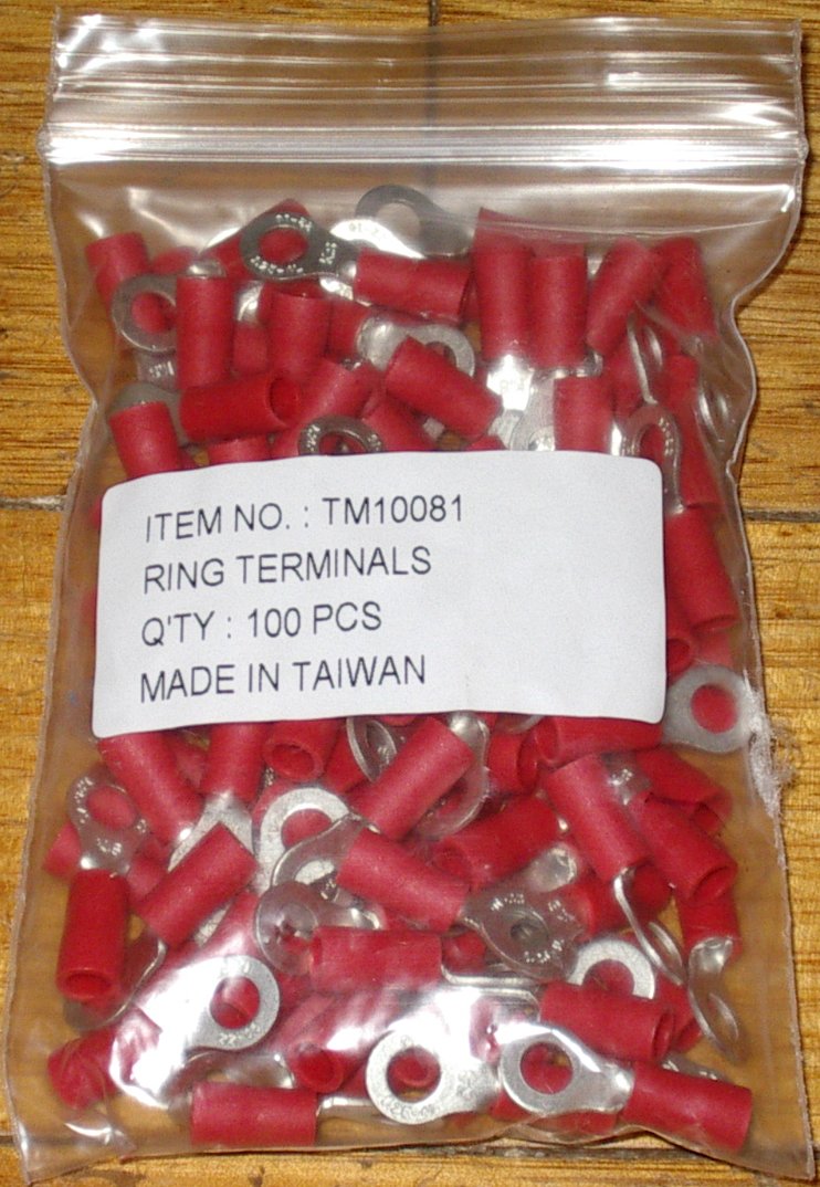 Insulated Red 4.3mm Ring Crimp Terminals - A Packet of 100 Pieces, Part # TM10081-100