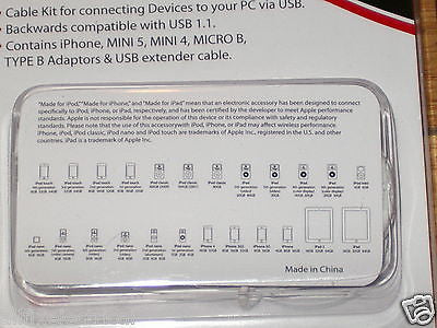 All - in - One USB 2.0 Adaptor Lead Kit for iPhone, iPad, iPod & Multiple Devices