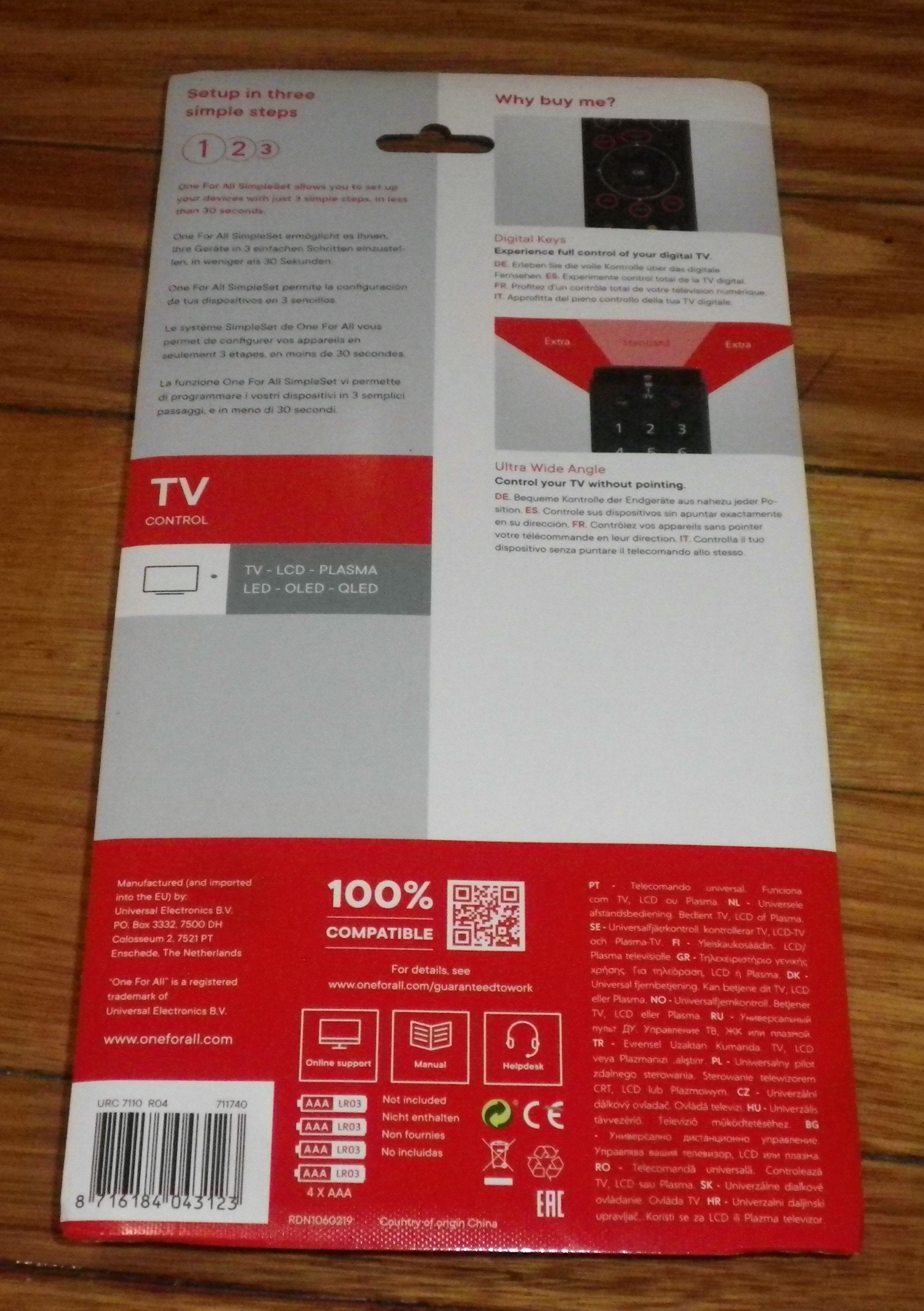 All-Purpose Digital Television Remote Control - Model URC7110