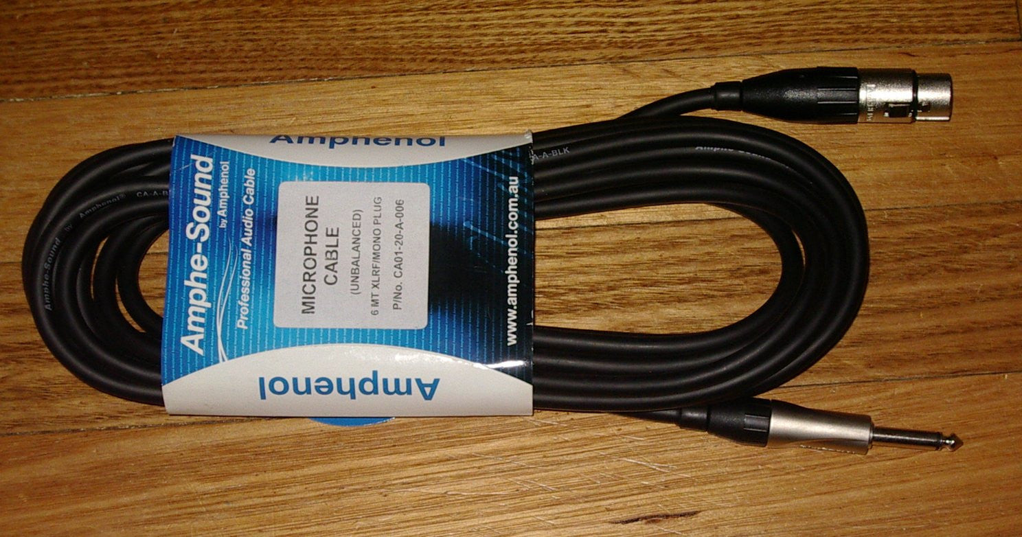 Amphenol Professional 6 - metre Audio Cable with 6.3mm Mono Phone Plug and XLR Connector - Part # LA8016