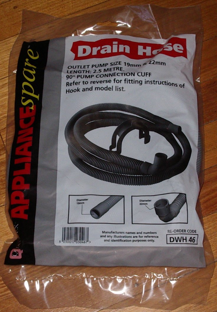 Universal 2.5 - Meter Plastic Dishwasher and Washing Machine Outlet Hose with a Right - Angled End - Part Number DWH046
