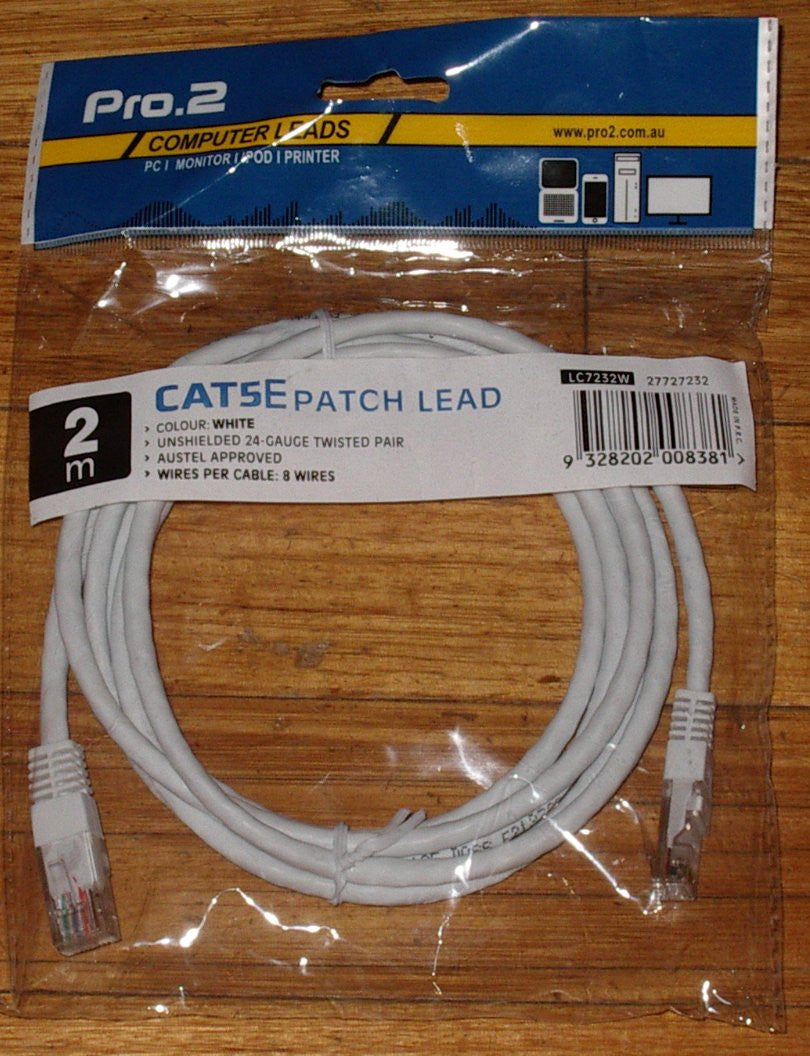 2 - metre White CAT5E RJ45 to RJ45 Network Computer Cable - Part # LC7232W