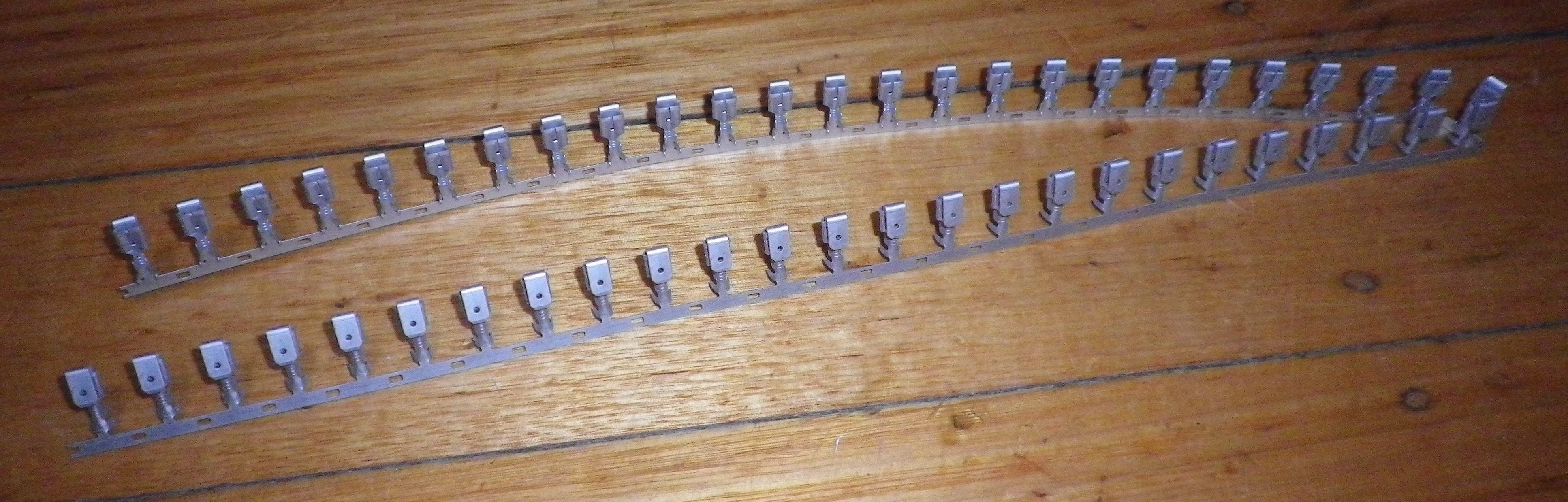 Non-Insulated 4.75mm Piggyback Spade Crimp Terminals - A Strip of 50 Pieces, Part # 62026-1-50 for Electrical Connections
