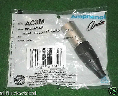 High - Quality Amphenol Professional 3 - Pin Male XLR Audio Connector - Part Number AC3M