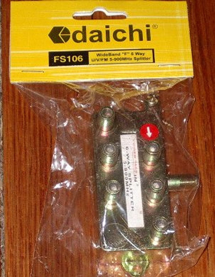 Dai-ichi High-Quality 6-Way F-Connector Coaxial TV Antenna Signal Splitter - Model FS106