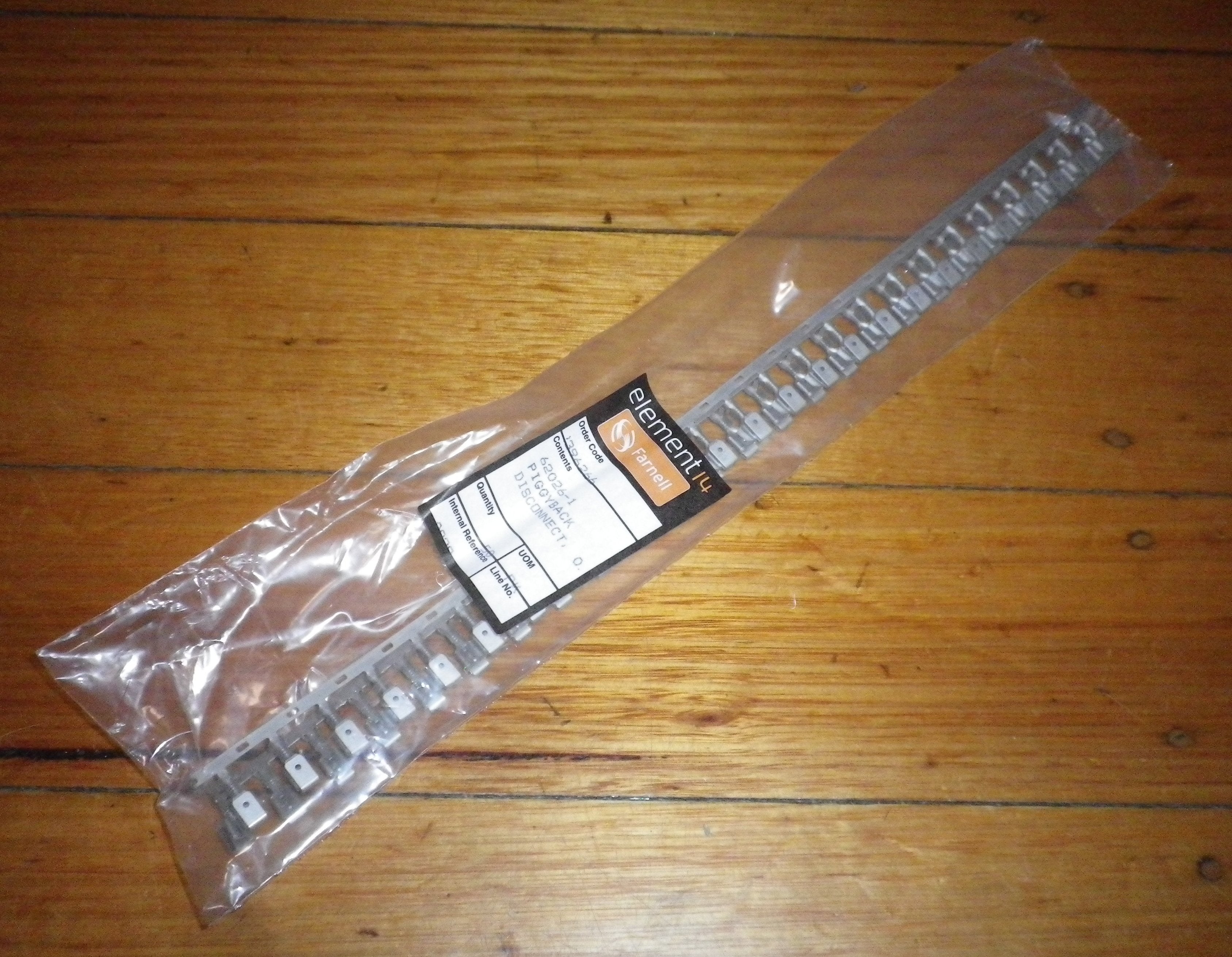 Non-Insulated 4.75mm Piggyback Spade Crimp Terminals - A Strip of 50 Pieces, Part # 62026-1-50 for Electrical Connections
