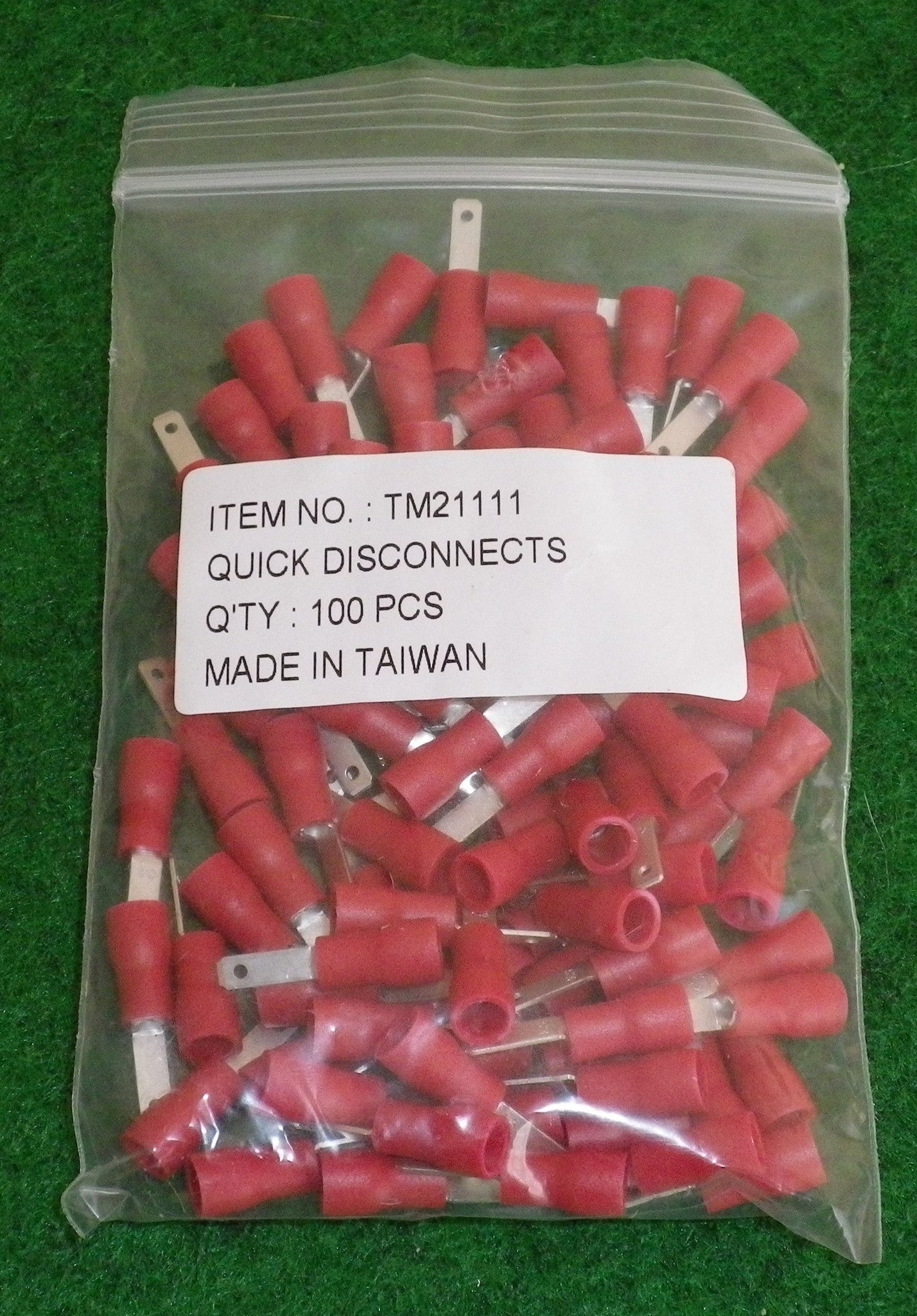 Red Insulated Male 2.8mm Electrical Spade Crimp Terminals Suitable for 22 - 18AWG Wire (Pack of 100) - Part # TM21111 - 100