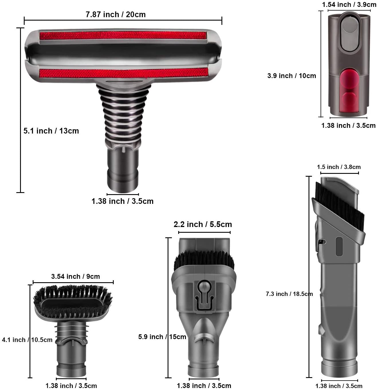 Universal Compatible Tool Kit for Dyson V6, V7, V8, V9, V10 Cordless and DC33 - DC74 Corded Vacuum Cleaners - Part # DYSV6 - DCKIT - 5PCS
