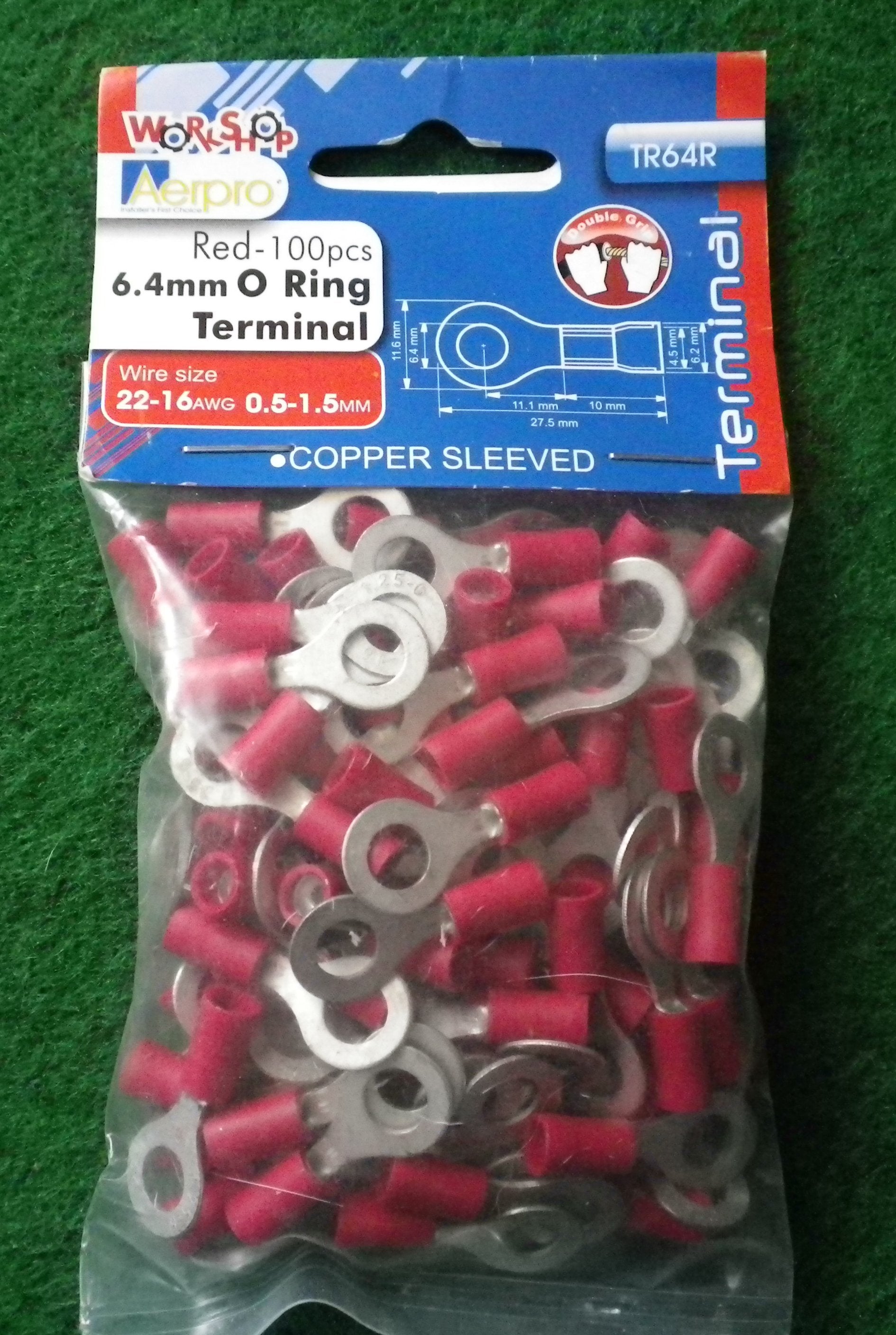 Red 6.4mm Insulated Ring Crimp Terminals - 100 Pieces (Part # TM10121-100)