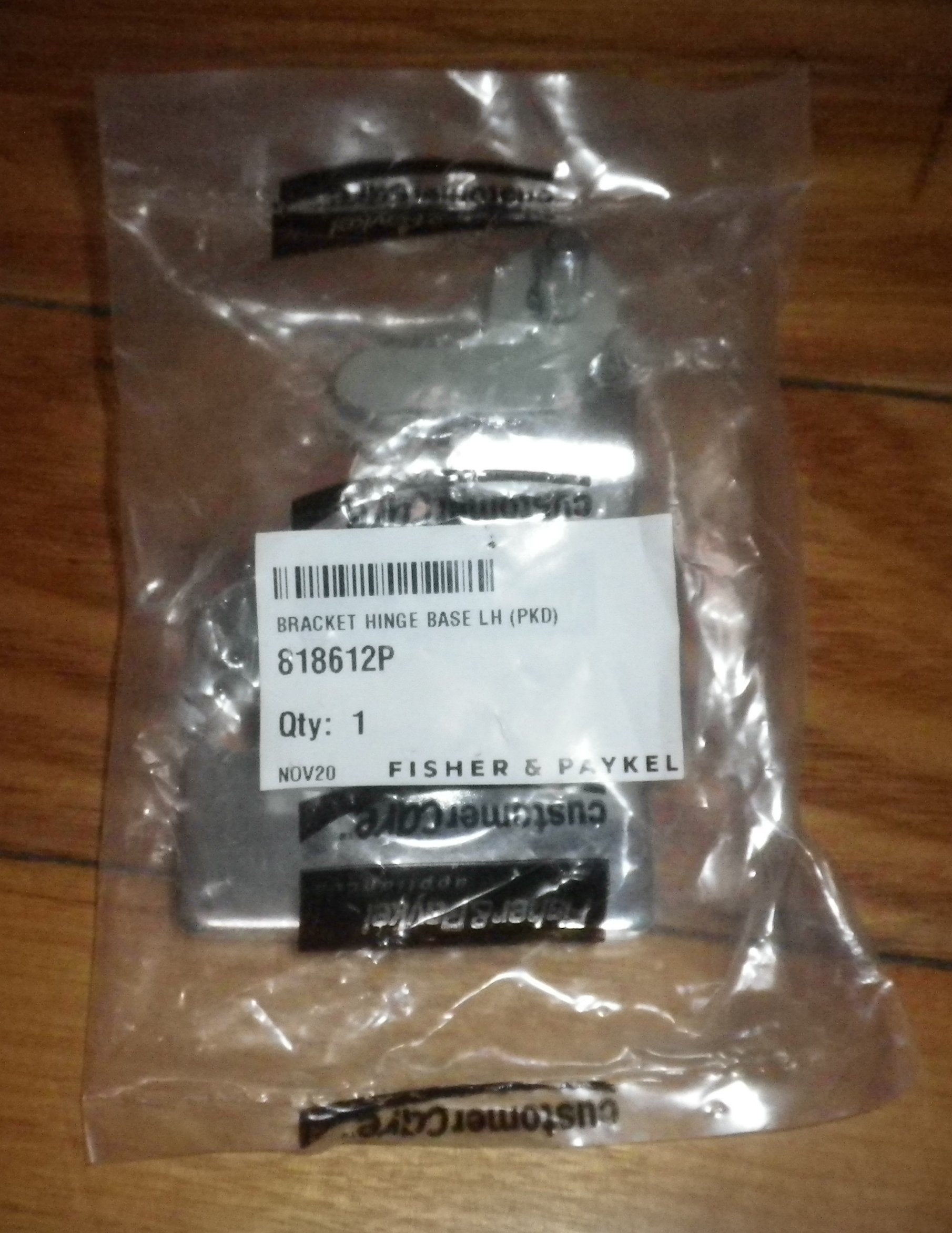 Fisher & Paykel Refrigerator Grey Left-Handed Door Hinge Base and Closing Cap Component - Part Number FP818612P