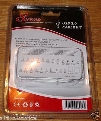 All - in - One USB 2.0 Adaptor Lead Kit for iPhone, iPad, iPod & Multiple Devices