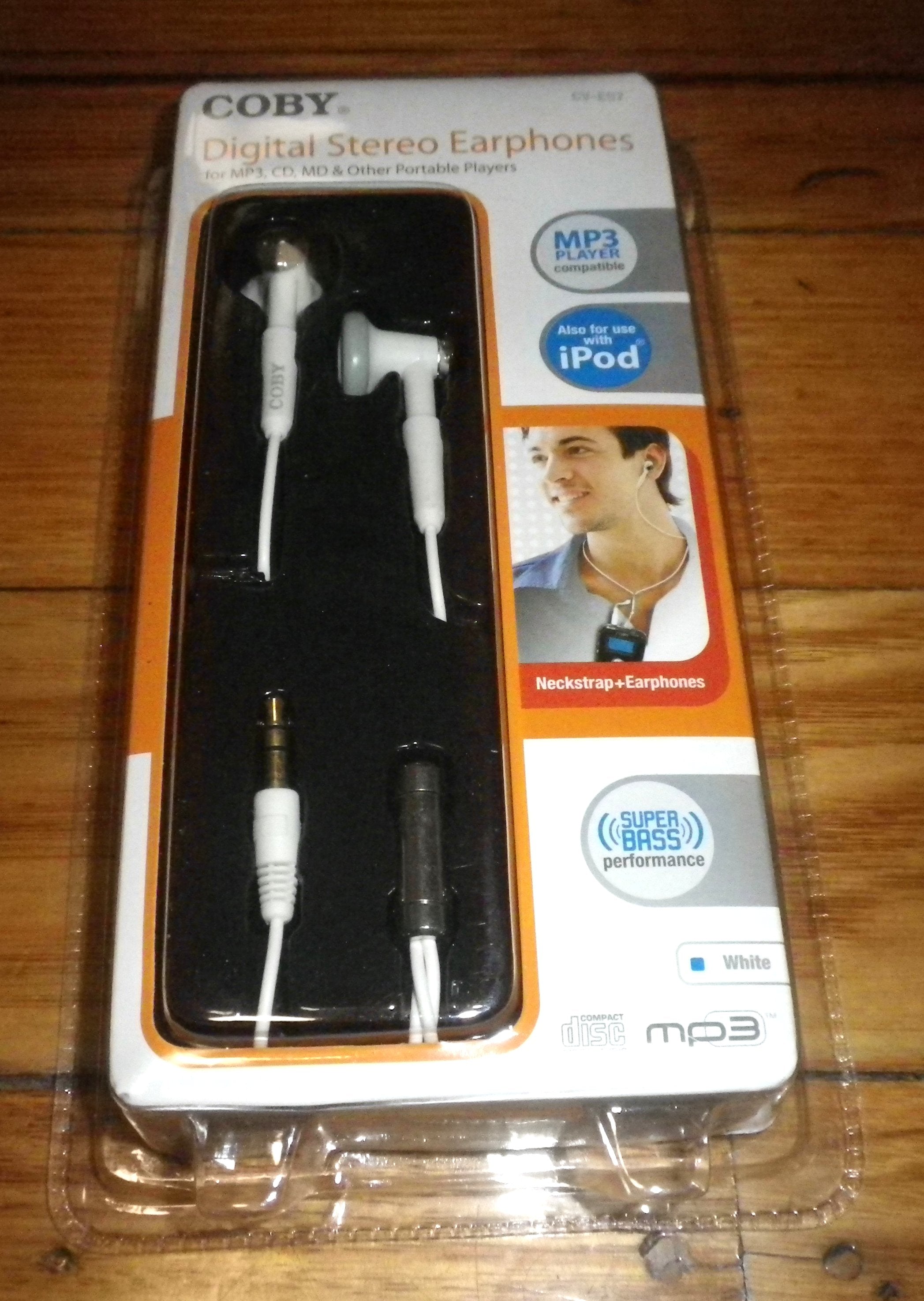 Coby Deluxe Lightweight Digital Stereo Earphones with Neck Strap & 3.5mm Plug - CV - E97WH
