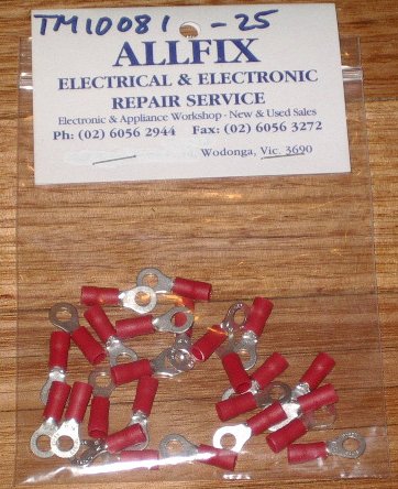 25-Piece Pack of Red 4.3mm Insulated Ring Crimp Terminals - Part # TM10081-25