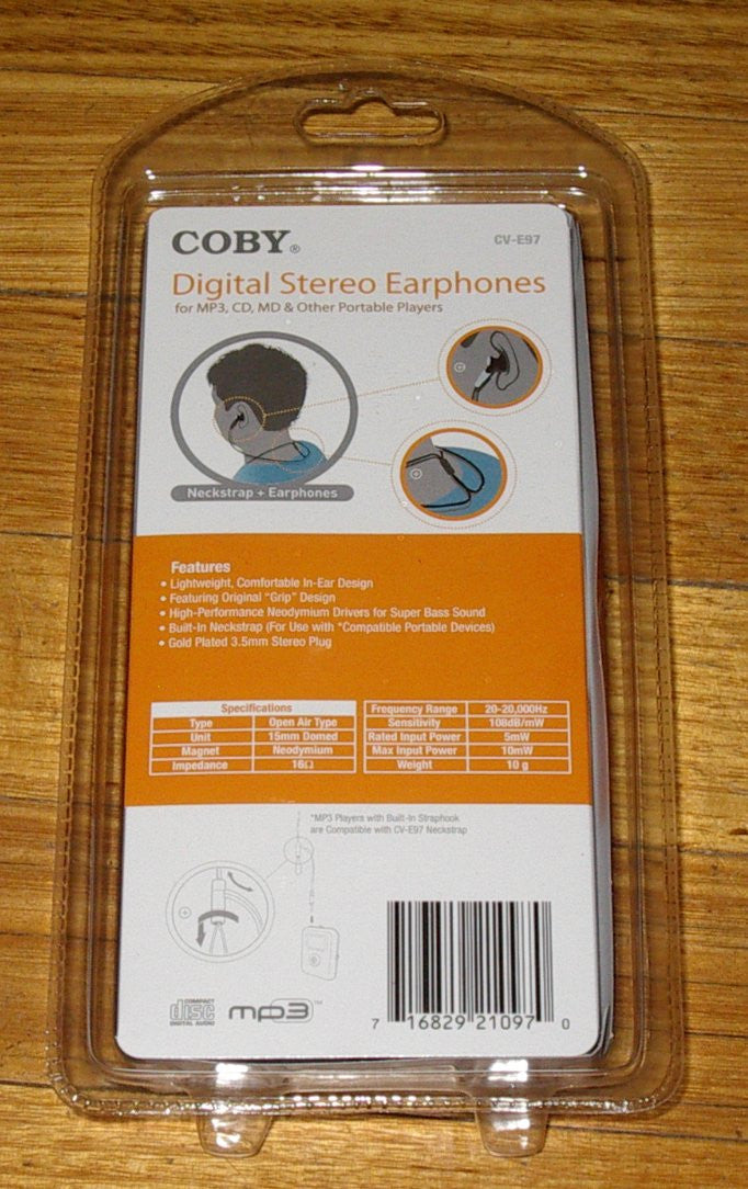 Coby Premium Digital Stereo Earphones with Neck Strap and 3.5mm Plug - CV - E97BK