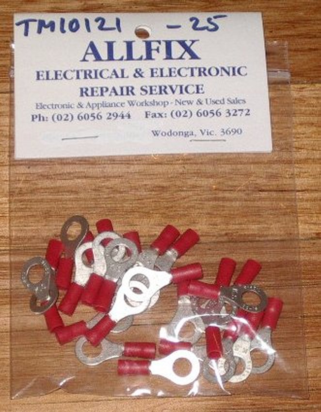 Red Insulated 6.4mm Electrical Ring Crimp Terminals - Pack of 25 Pieces - Part # TM10121-25